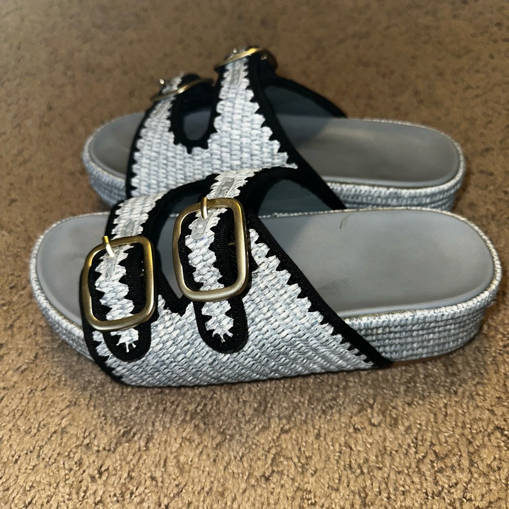 Woven Women's Sandals with Gold Buckles